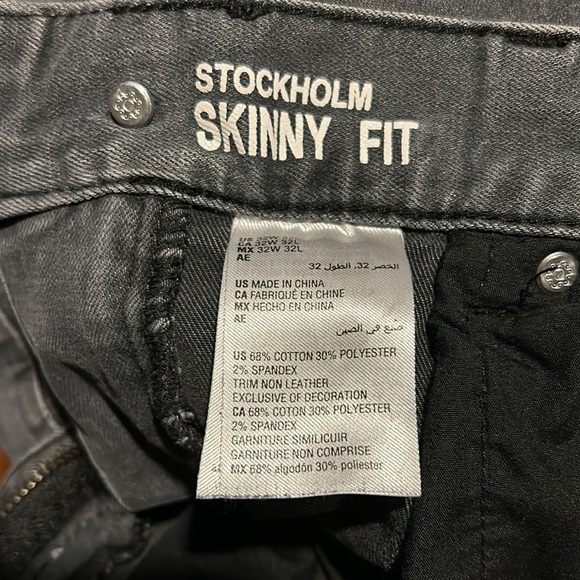 INC Stockholm skinny fit 32W x 32L men’s comfy black 5pocket zipper front jeans - Picture 3 of 6